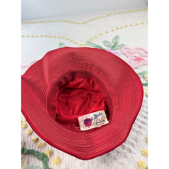 Vintage Movie Modes Caspar‎ Davis Hollywood Red Velvet Wide Brim Sun Hat Pin main image 6